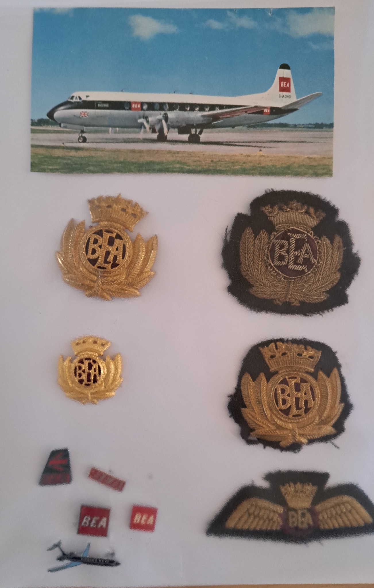 A collection of British airline badges,  wings and patches for sale