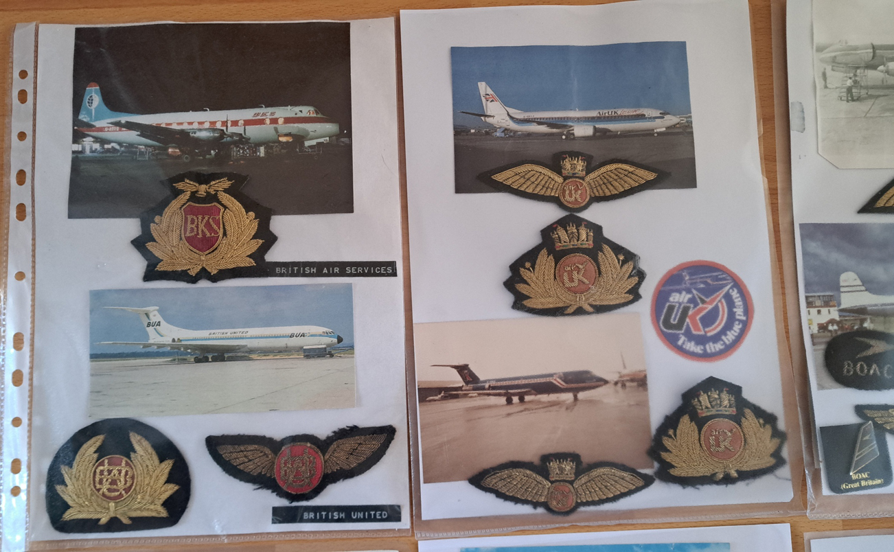 A collection of British airline badges,  wings and patches for sale