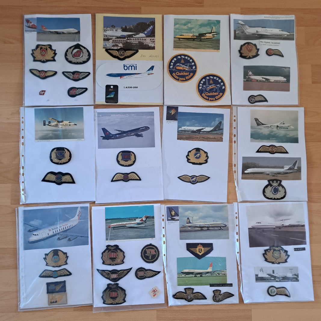 A collection of British airline badges,  wings and patches for sale