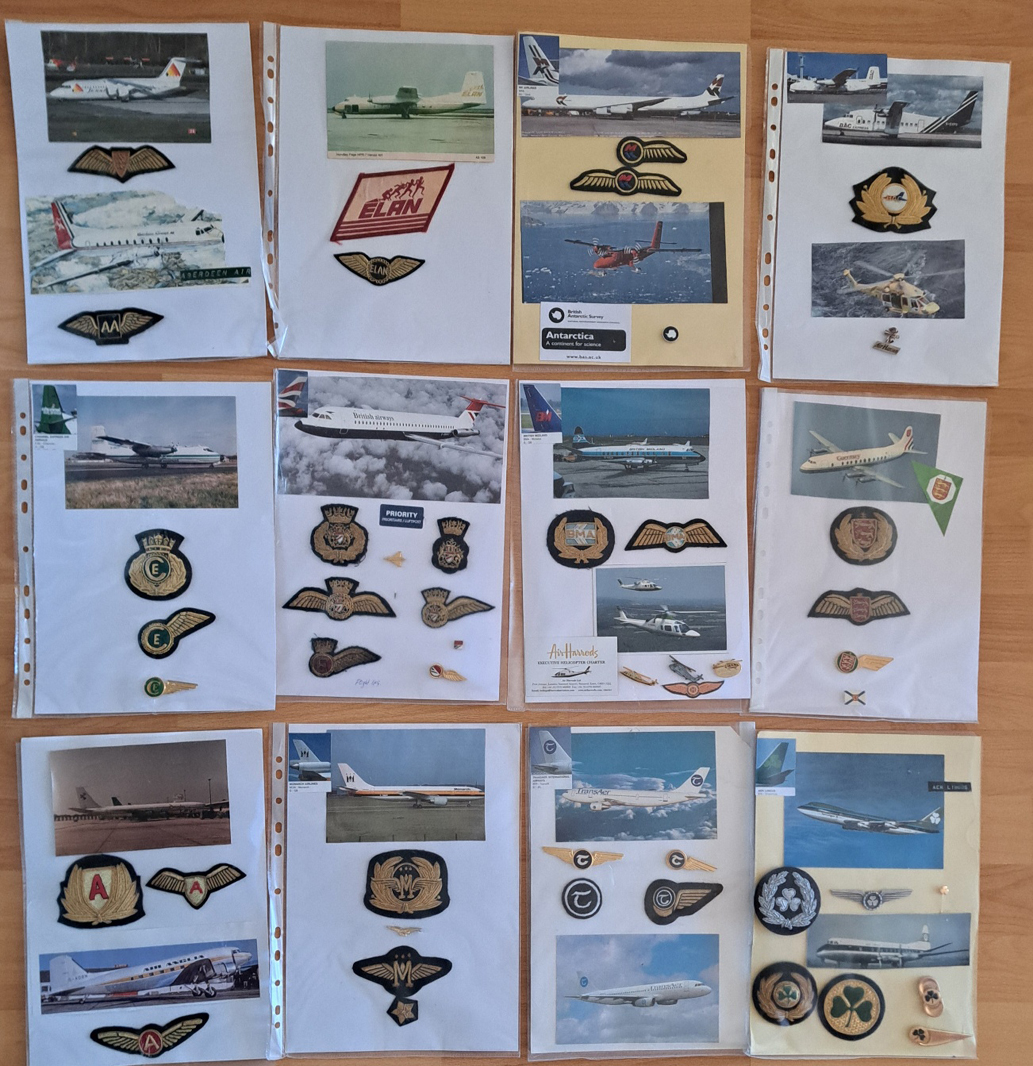 A collection of British airline badges,  wings and patches for sale