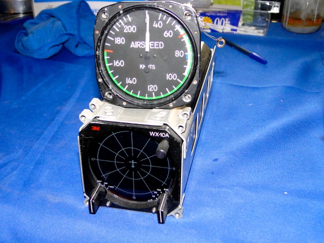 Non-servicable multi engine airspeed indicator, stormscope (lightning detector) 